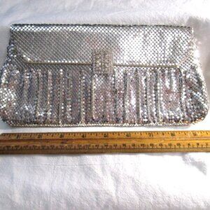Vintage Whiting & Davis Silver Mesh Evening Bag Jeweled Clasp With Box & Tissue.